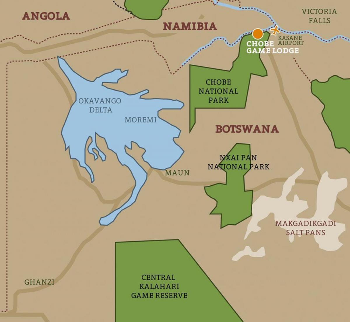 карта на Боцвана карта на националните паркови