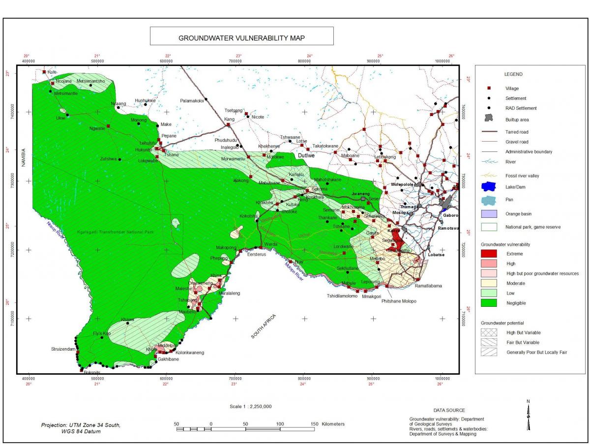 карта на Боцвана подземна вода