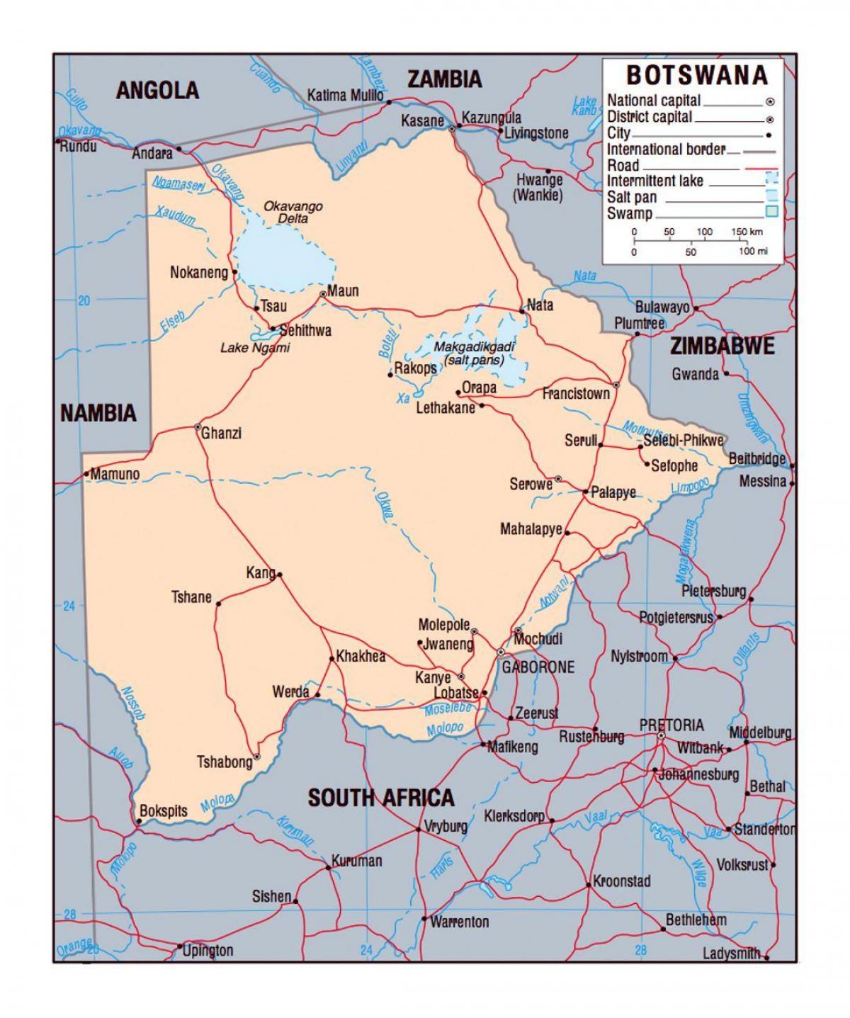 карта на Боцвана политички