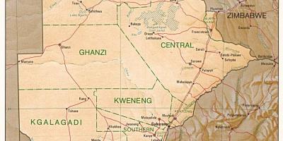 Карта на Боцвана покажува градови и села